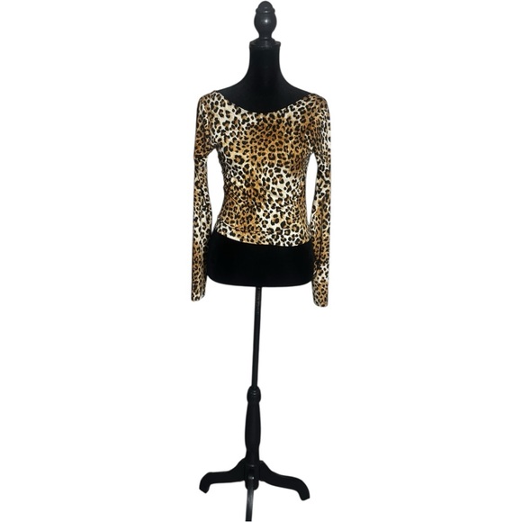 Unbranded Leopard Print Brown/Black Long Sleeve Stretchy Fitted Women's Crop Top - Picture 2 of 16